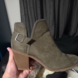 JustFab Khaki Suede Ankle Booties